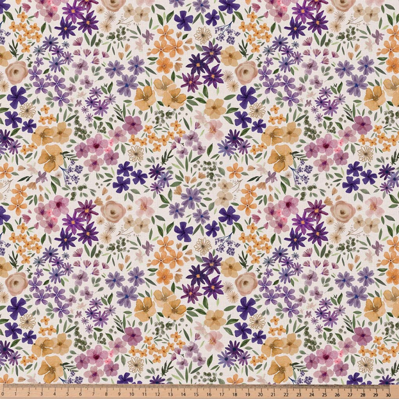 Printed Cotton ROMANE Ecru / Yellow